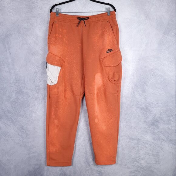 Nike Tech Fleece Joggers Mens Large Orange Utility Cargo Pockets Drawstring Pant - Picture 1 of 16